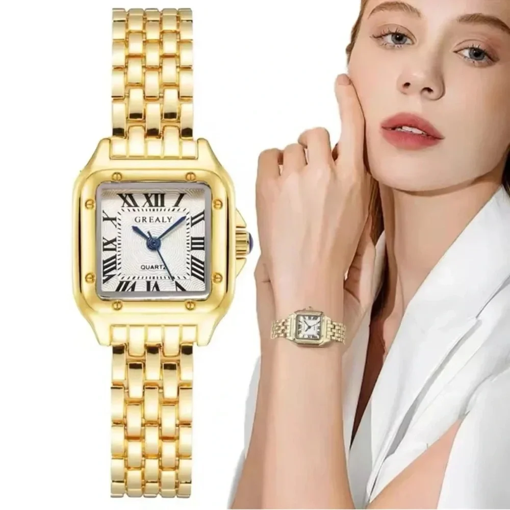 Panthere Classic Rectangle Stainless Steel Gold Watch
